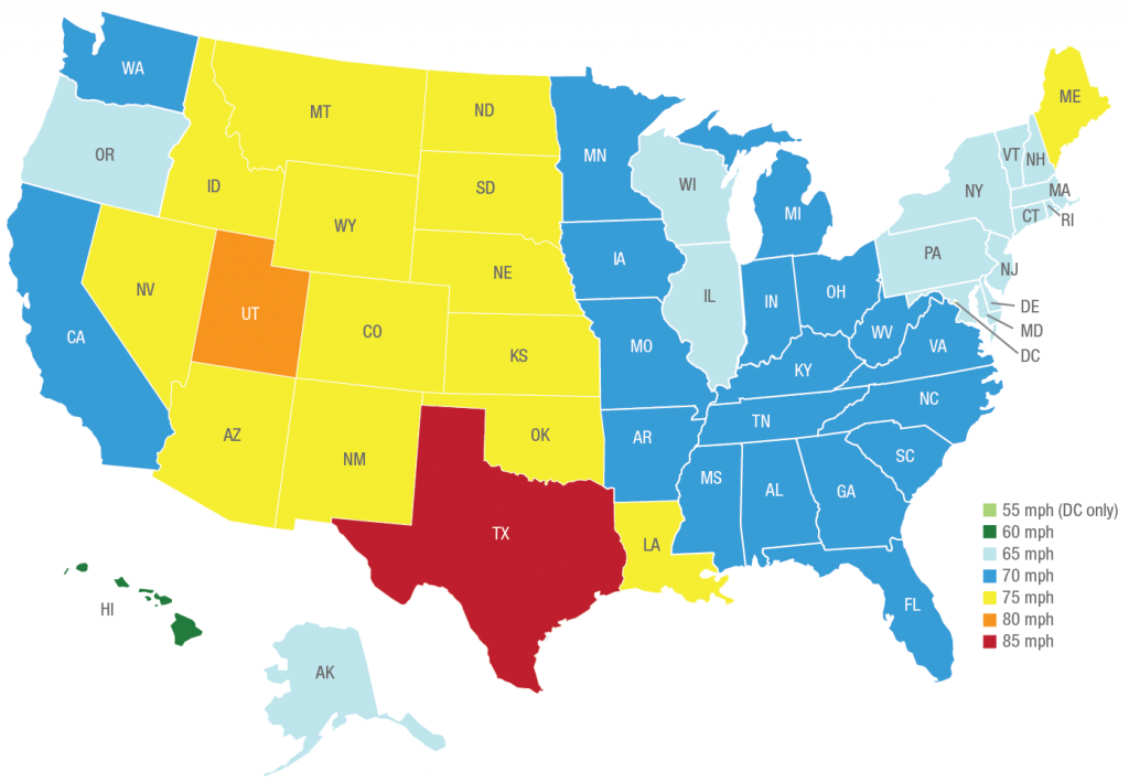 US State Speed Limit Map